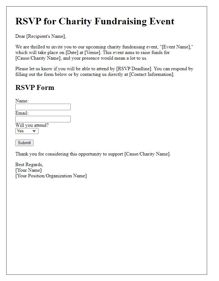 Letter template of RSVP for charity fundraising event