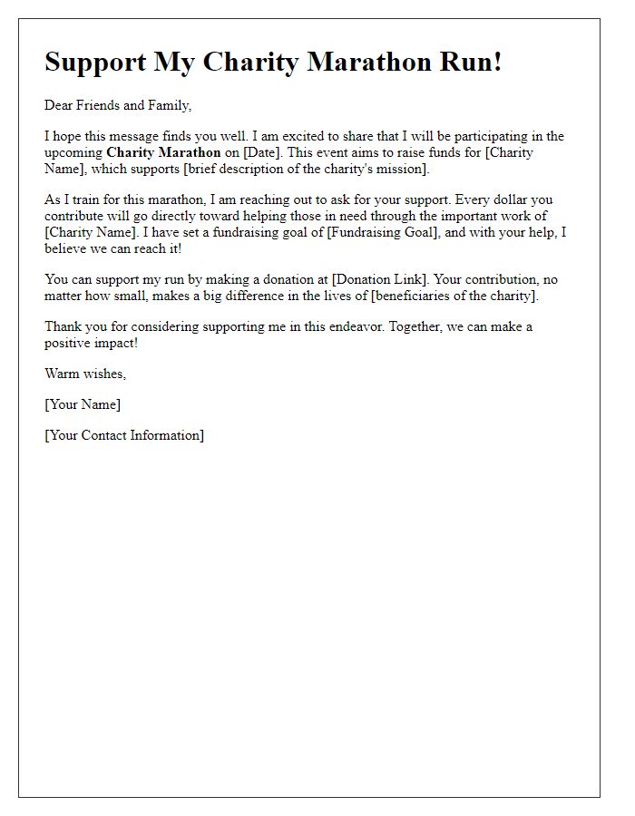 Letter template of support for charity marathon participation