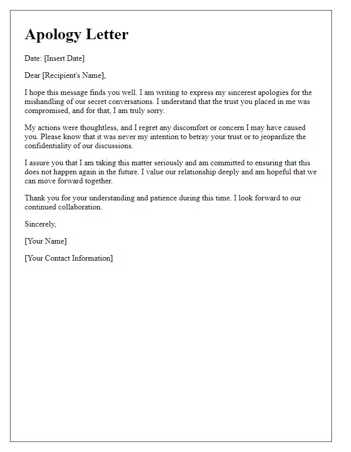 Letter template of apology for mishandling secret conversations