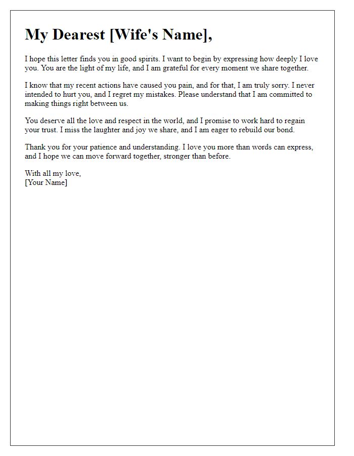 Letter template of love and apology to your wife