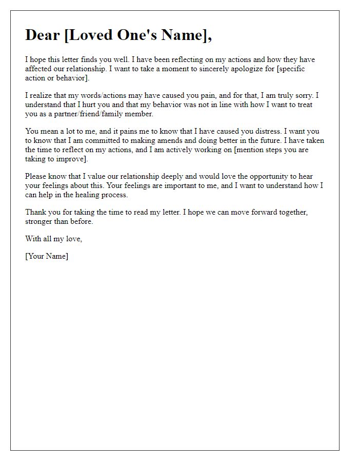 Letter template of restorative apology to your loved one