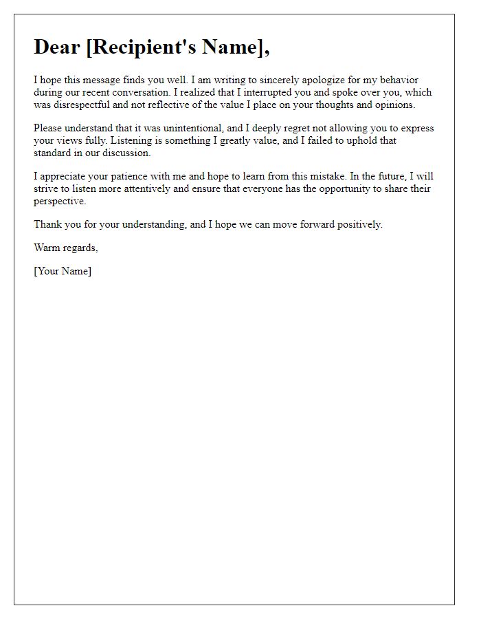 Letter template of heartfelt apology for speaking over someone