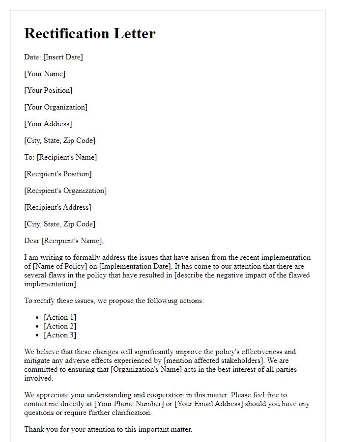 Letter template of rectification for flawed policy implementation