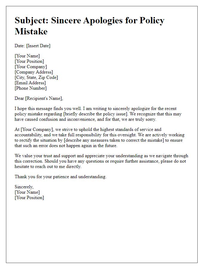 Letter template of sincerest apologies for policy mistake