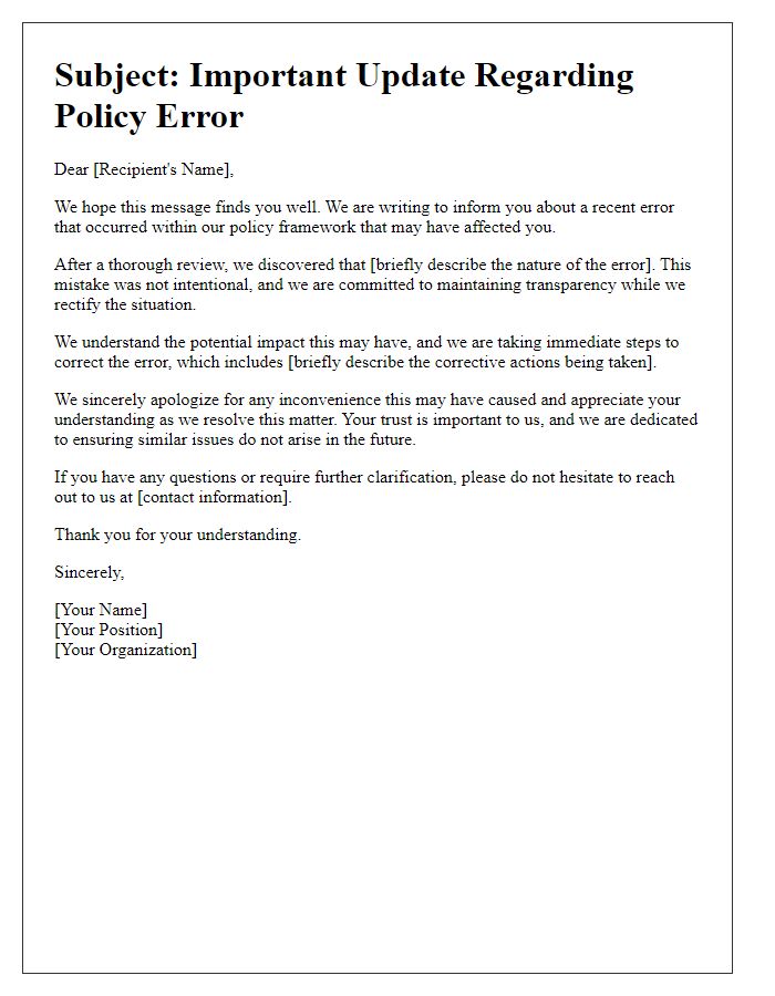 Letter template of transparency about policy error