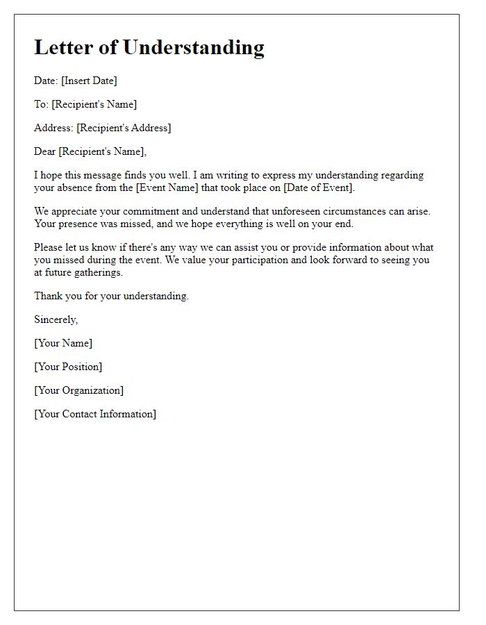 Letter template of understanding for missed event.