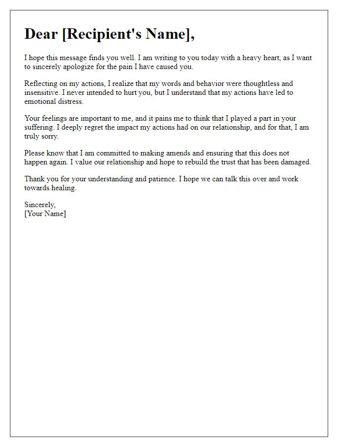 Letter template of sincere apology for causing emotional pain