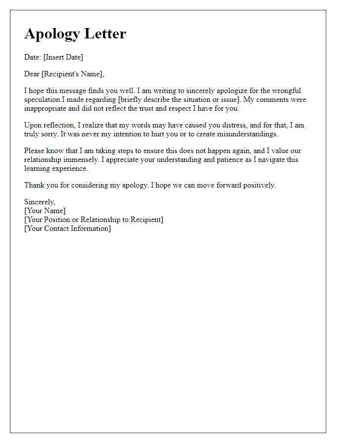 Letter template of apology for wrongful speculation