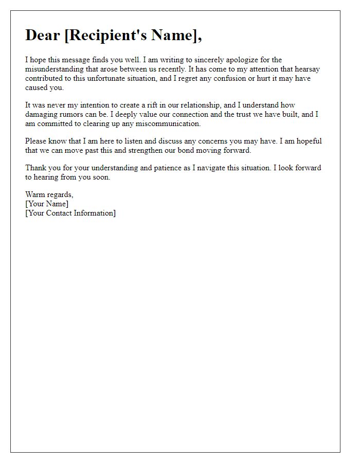 Letter template of heartfelt apology for the misunderstanding caused by hearsay.