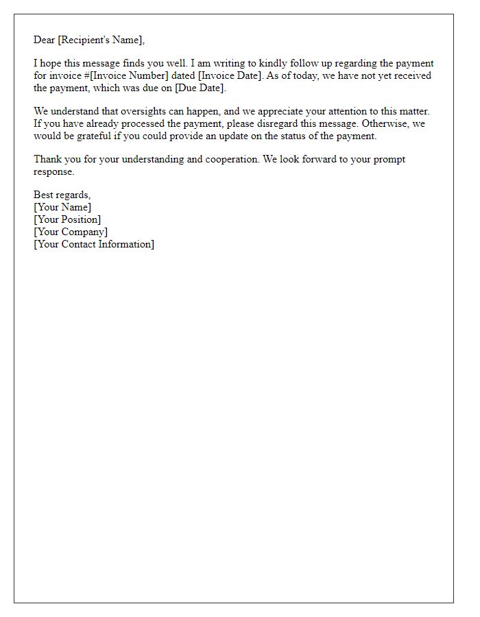 Letter template of courtesy follow-up on payment status