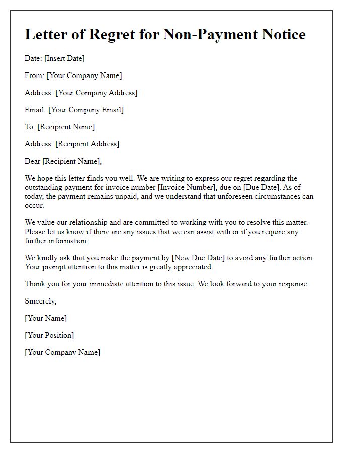 Letter template of regret for non-payment notice