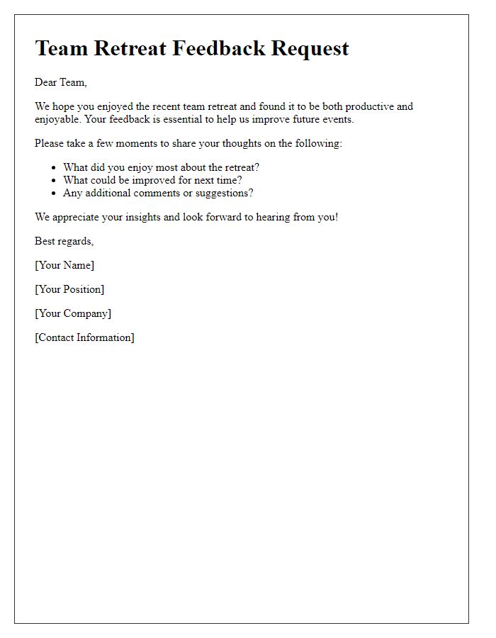 Letter template of team retreat feedback request