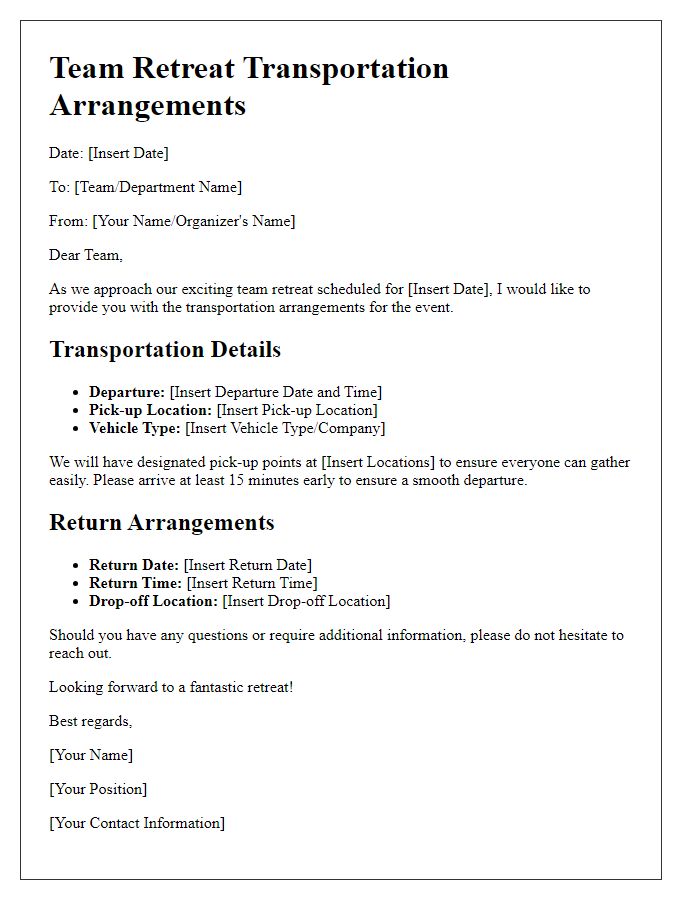 Letter template of team retreat transportation arrangements