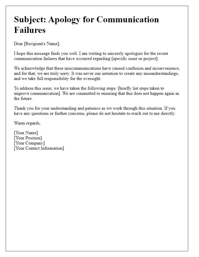 Letter template of explanation and apology for communication failures.