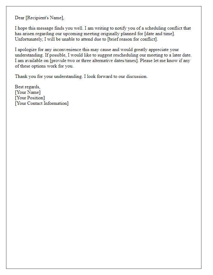 Letter template of courtesy for notifying about scheduling conflicts