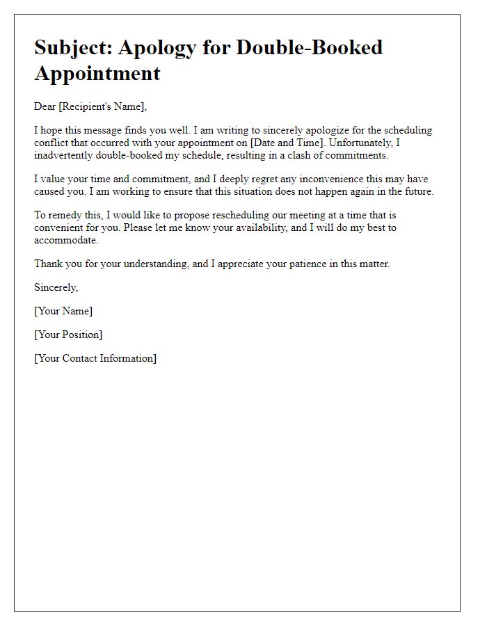 Letter template of regret for double-booked appointments