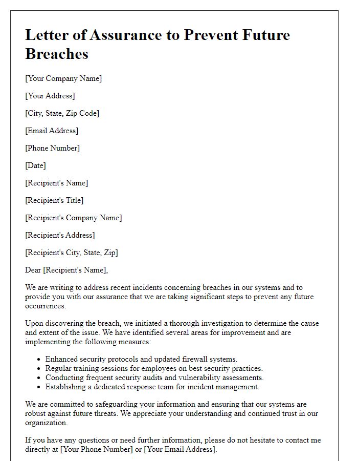 Letter template of assurance to prevent future breaches