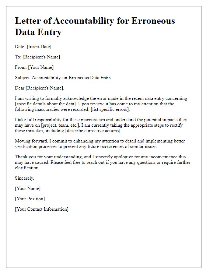 Letter template of accountability for erroneous data entry