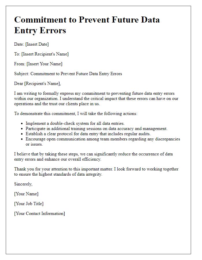 Letter template of commitment to prevent future data entry errors