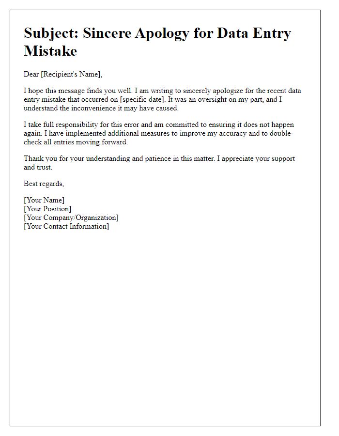 Letter template of sincere apology for data entry mistake