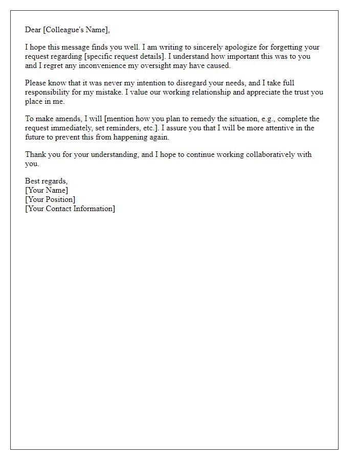 Letter template of contrition for forgetting a colleagues request