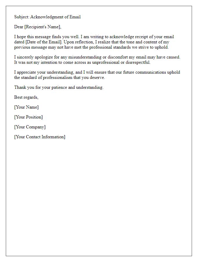 Letter template of acknowledgment for sending an unprofessional email