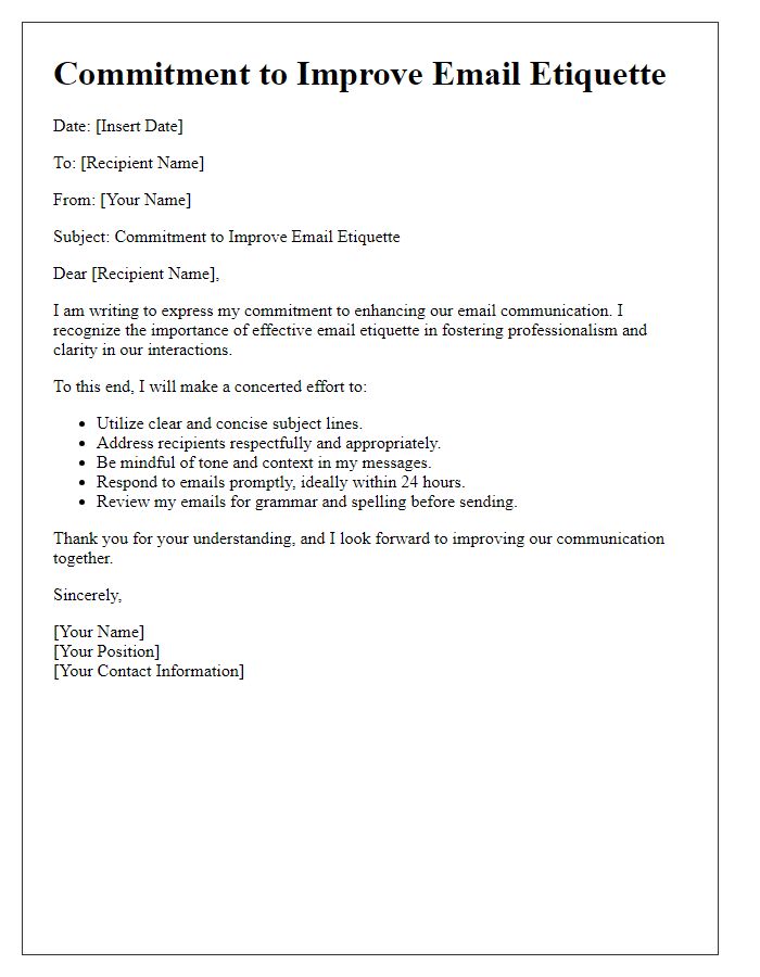 Letter template of commitment to improve email etiquette