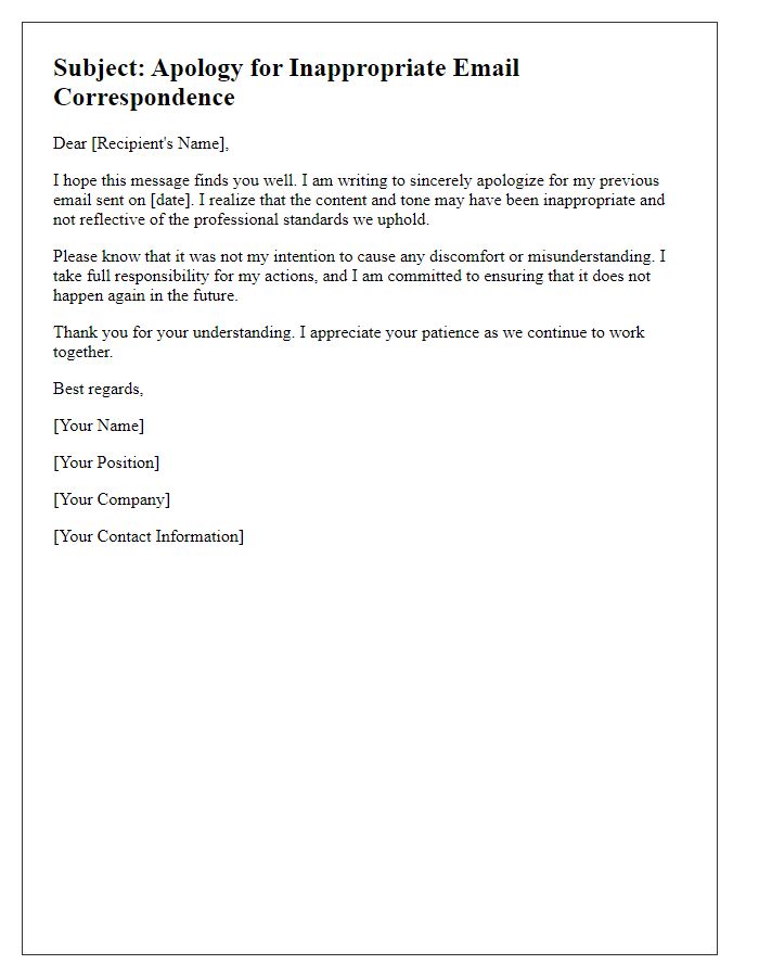 Letter template of regret for inappropriate email correspondence