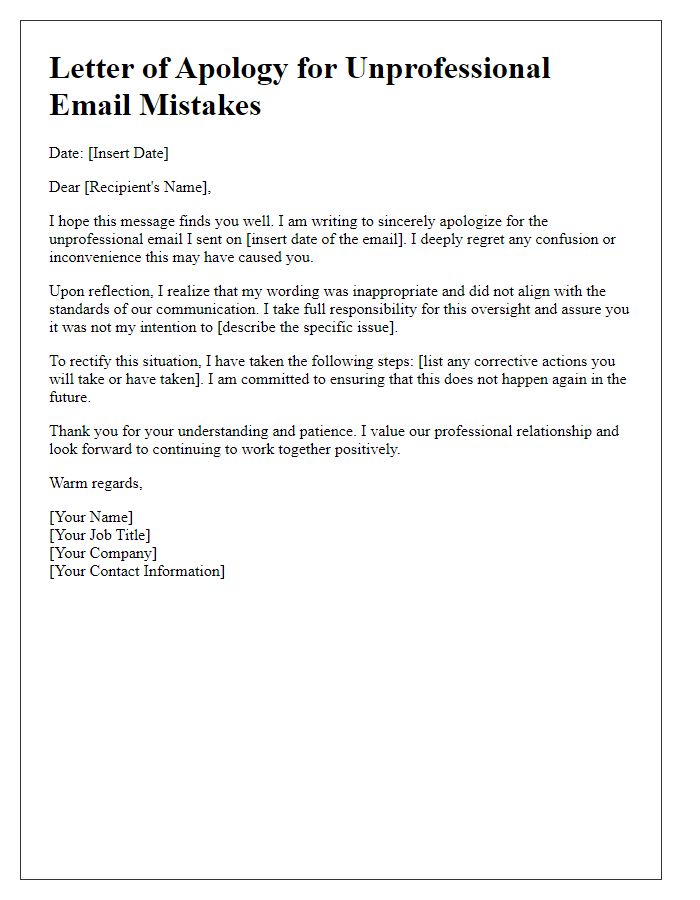 Letter template of reparation for unprofessional email mistakes