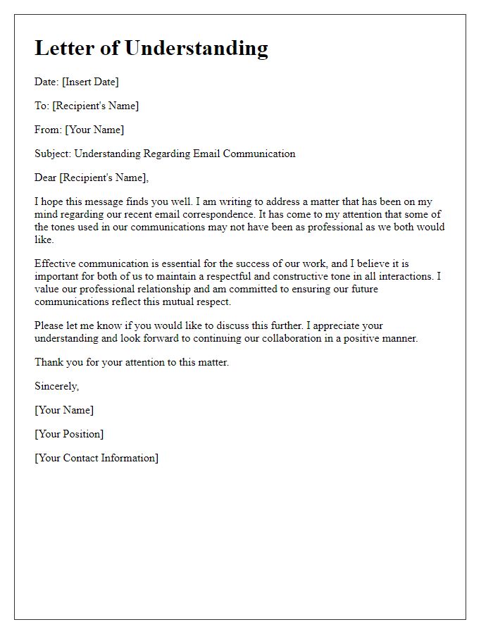 Letter template of understanding regarding unprofessional email tone