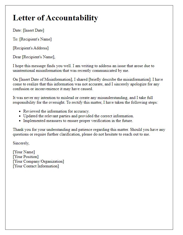 Letter template of accountability for unintentional misinformation.