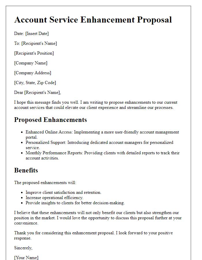 Letter template of account service enhancement proposal