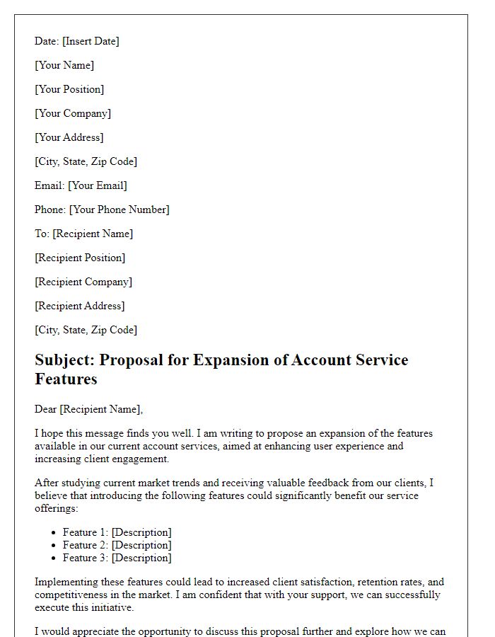 Letter template of account service features expansion proposal