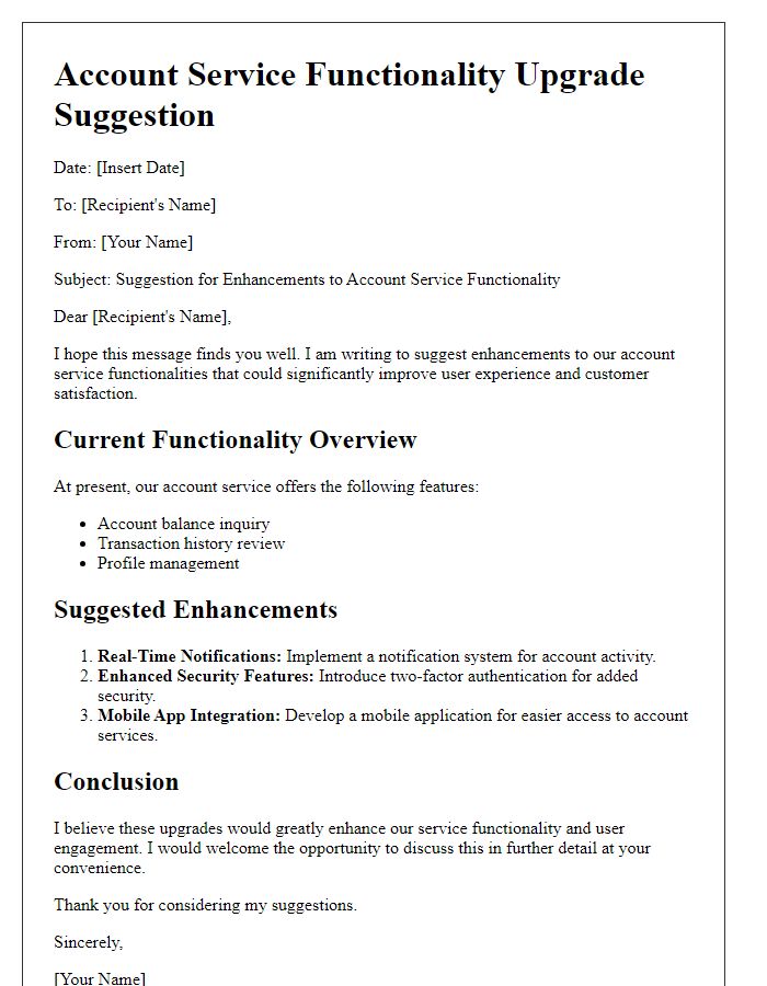 Letter template of account service functionality upgrade suggestion