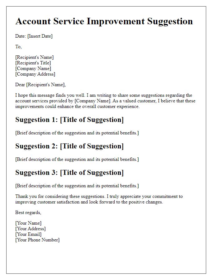 Letter template of account service improvement suggestion