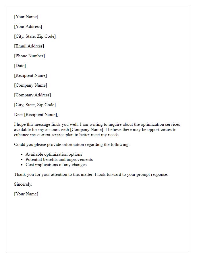 Letter template of account service optimization inquiry