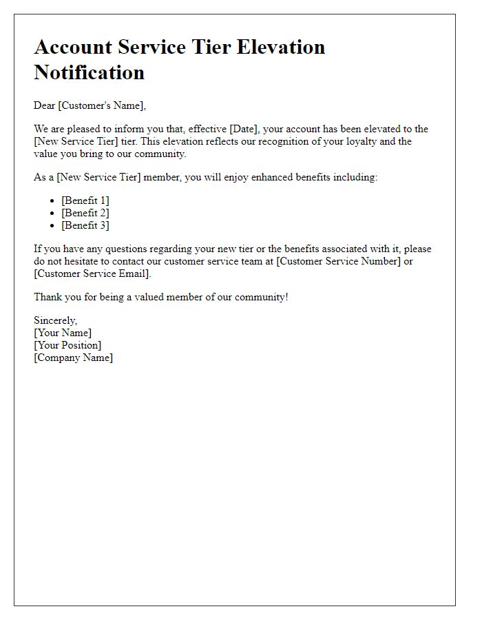 Letter template of account service tier elevation