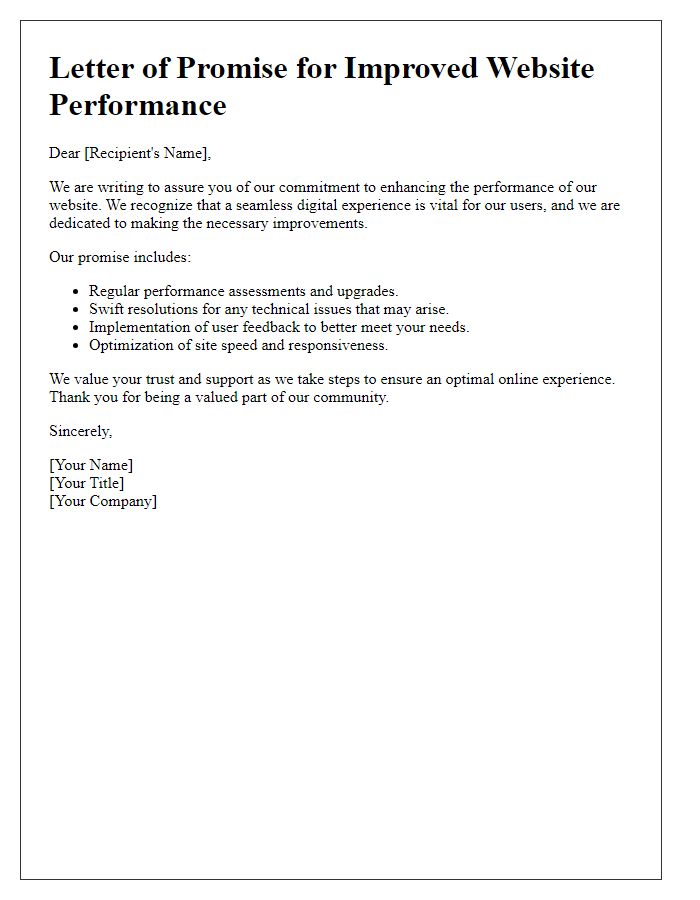 Letter template of promise for better future website performance