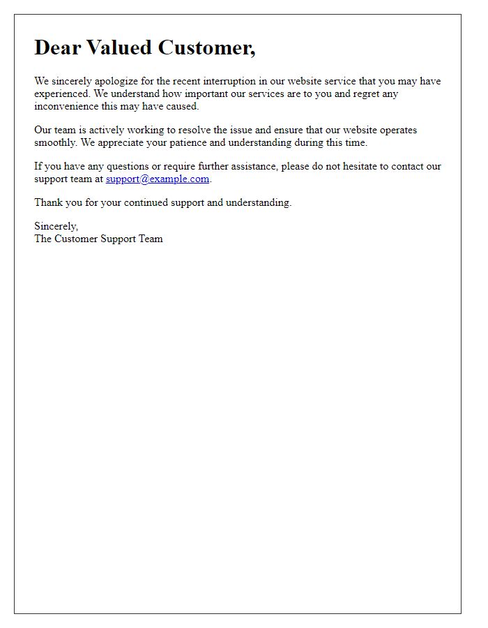 Letter template of regret for recent website service interruption