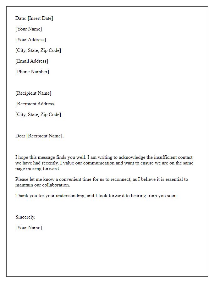 Letter template of acknowledgment for insufficient contact.
