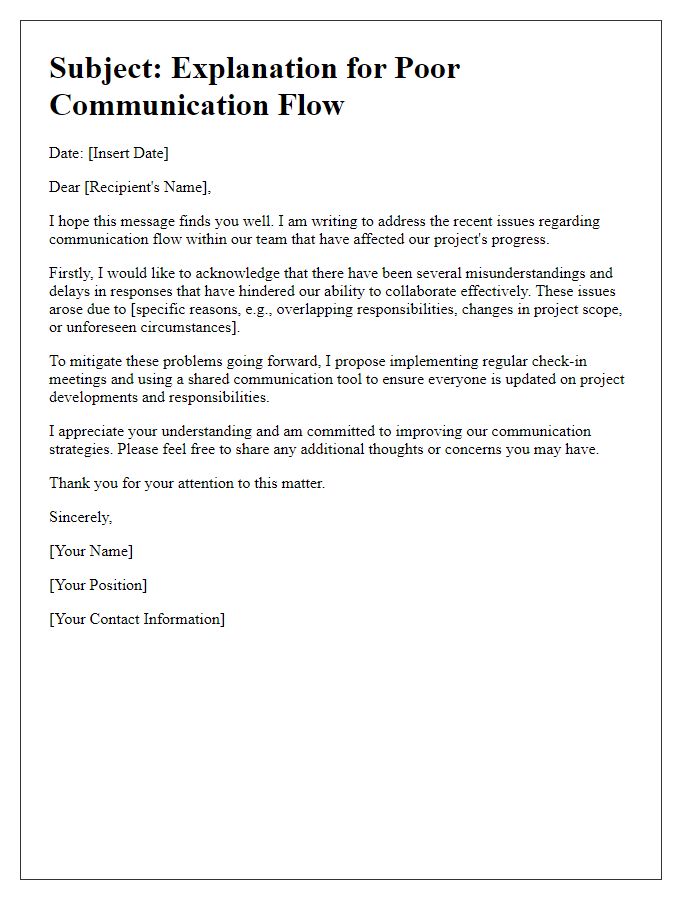 Letter template of explanation for poor communication flow.