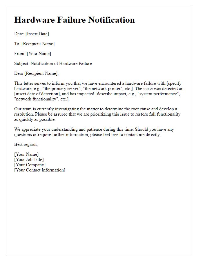 Letter template of hardware failure notification
