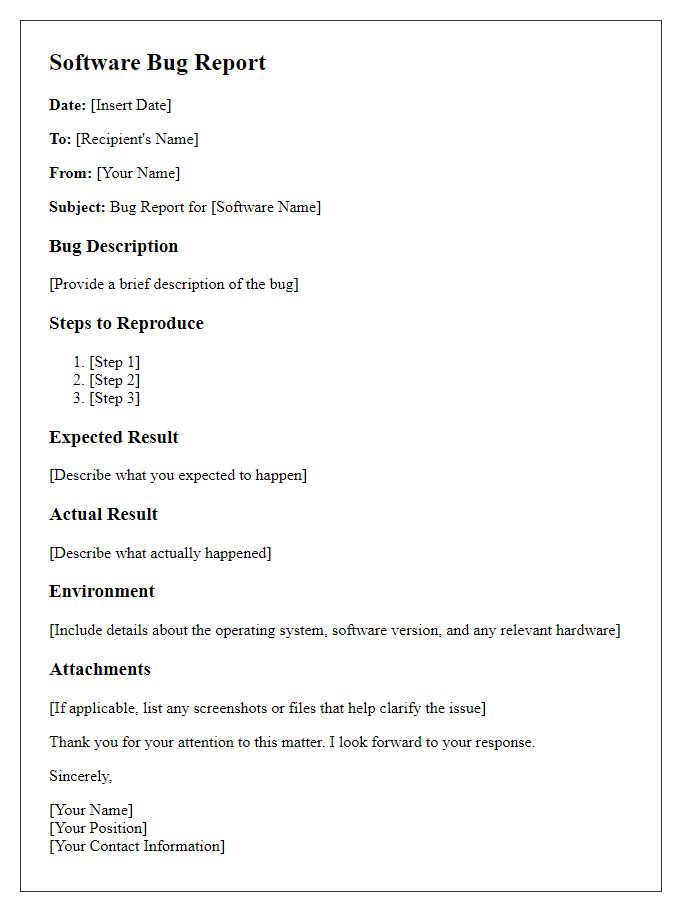 Letter template of software bug reporting
