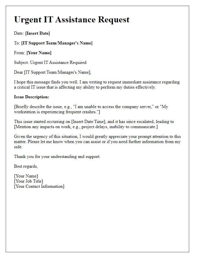 Letter template of urgent IT assistance request