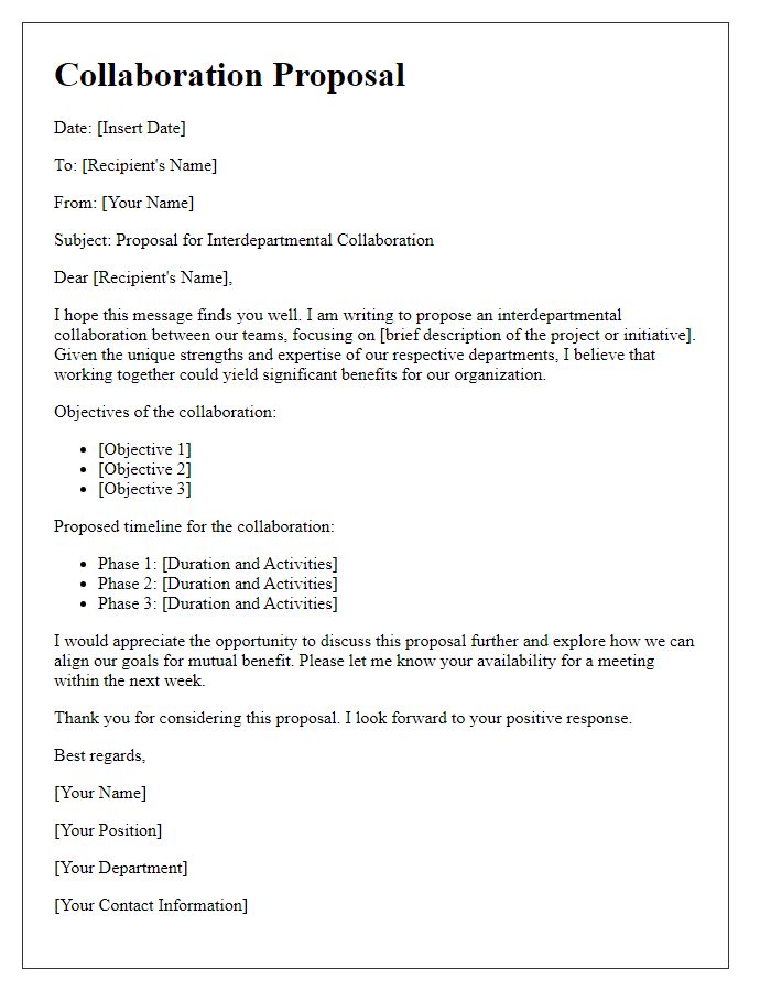 Letter template of collaboration proposal for interdepartmental teamwork