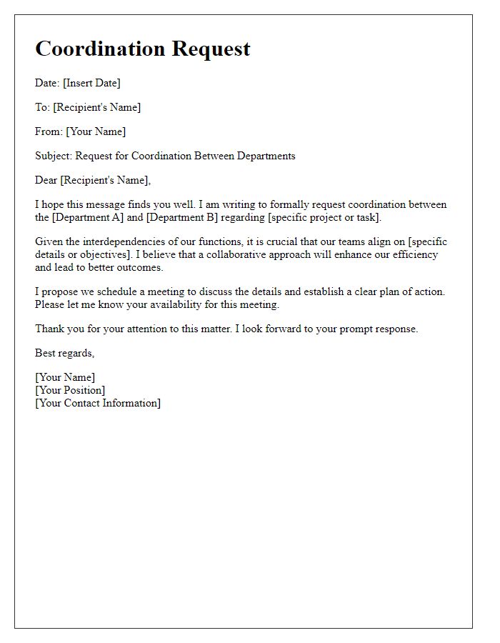 Letter template of coordination request between departments