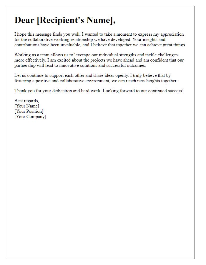 Letter template of encouragement for collaborative working relationships