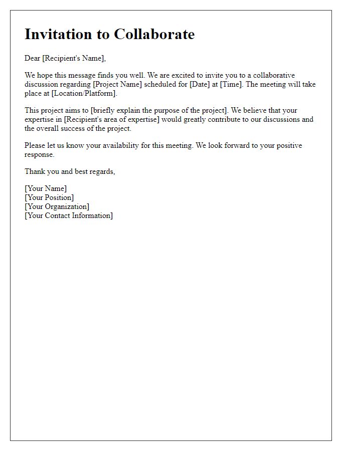 Letter template of invitation for collaborative project discussion