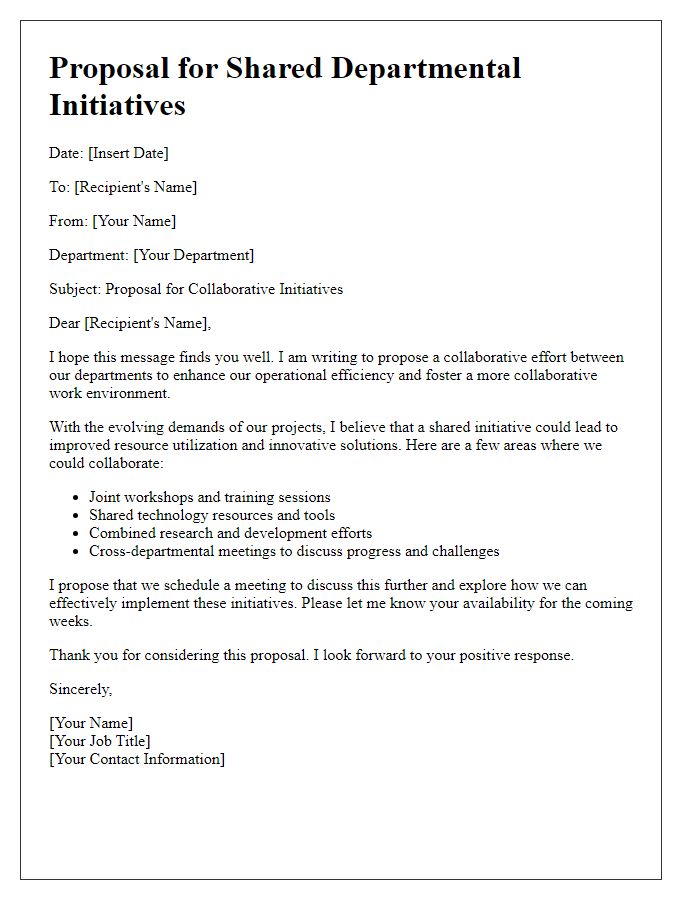 Letter template of proposal for shared departmental initiatives