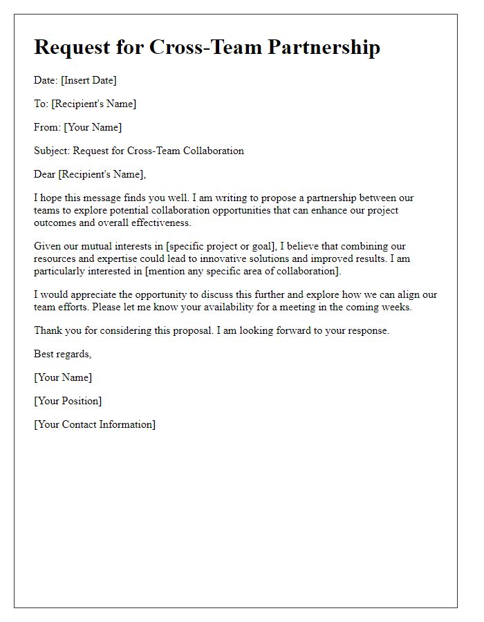 Letter template of request for cross-team partnership